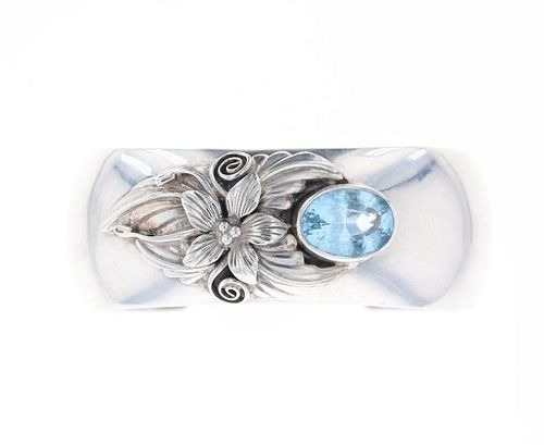 Navajo Sterling Silver & Aquamarine Bracelet