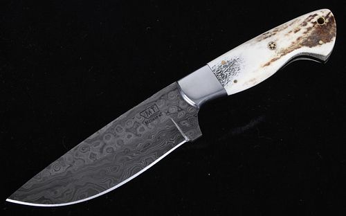 Montana Territory Damascus and Stag Antler Knife