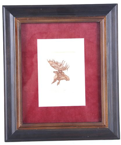 S. Monthand Framed Etching Bull Moose c. 1973