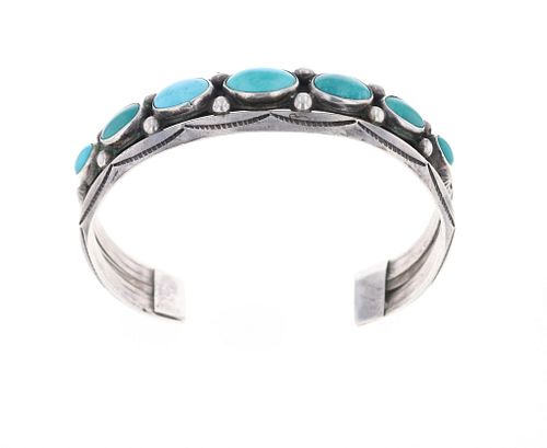 Navajo Old Pawn Sterling & Turquoise Bracelet
