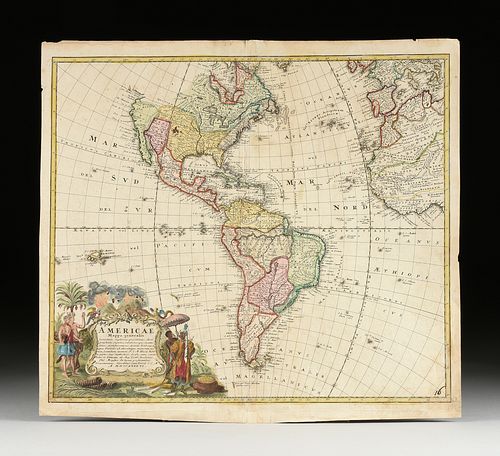 after JOHANN MATTHIAS HASE (1684-1742) A BAROQUE MAP, "Americæ Mappa Generalis," NUREMBERG,