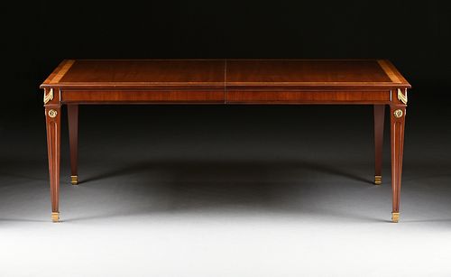 A KINDEL NEOCLASSIC COLLECTION SATINWOOD CROSSBANDED MAHOGANY DINING TABLE, SIGNED, 1995,