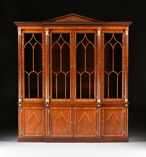 A KINDEL NEOCLASSIC COLLECTION MAHOGANY AND TULIPWOOD BREAKFRONT CHINA CABINET, 76-094,