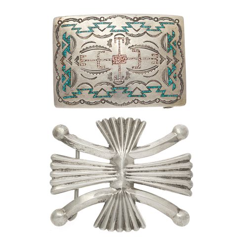 Collection of Two Navajo Sterling Silver Belt Buckles