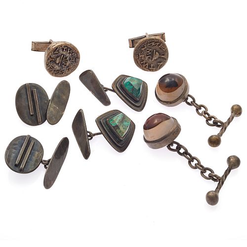Collection of Agate, Chrysocholla, Silver Cufflinks