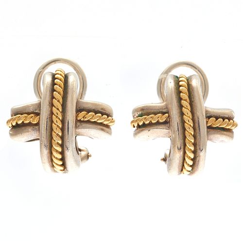 Pair of Tiffany & Co. 18k, Sterling Silver Earrings