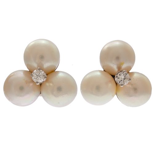 Pair of Cultured Pearl, Diamond, 14k Earrings