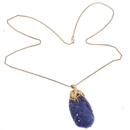 Carved Lapis Lazuli, 14k Necklace