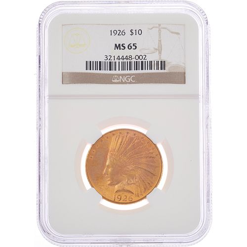 1926 US $10 Indian Head Gold Eagle NGC Slabbed MS65