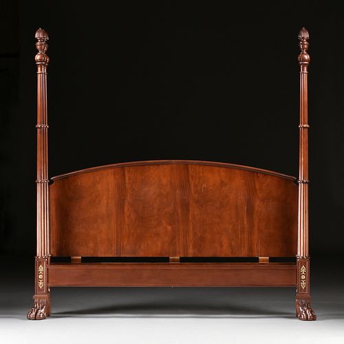 A BAKER AMERICAN CLASSICAL EMPIRE STYLE BRASS MOUNTED FLAME MAHOGANY FOUR POST BED, LATE 20TH