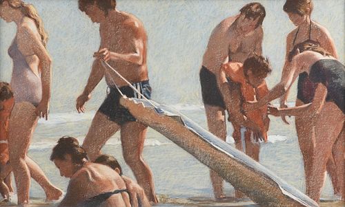 PAULINE HOWARD (American/Texas b. 1951) A DRAWING, "Group with Life Jackets and Floats," 1981,
