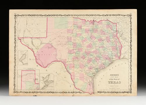 A.J. JOHNSON (1827-1884) AN AMERICAN CIVIL WAR MAP, "Johnson's New Map of the State of Texas," NEW