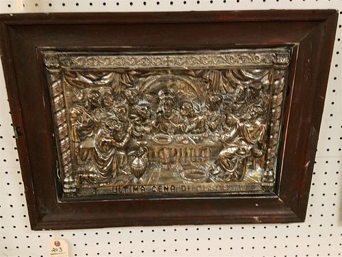 19TH C FRAMED SILVERED COPPER HIGH RELIEF PLAQUE 12" X 18"