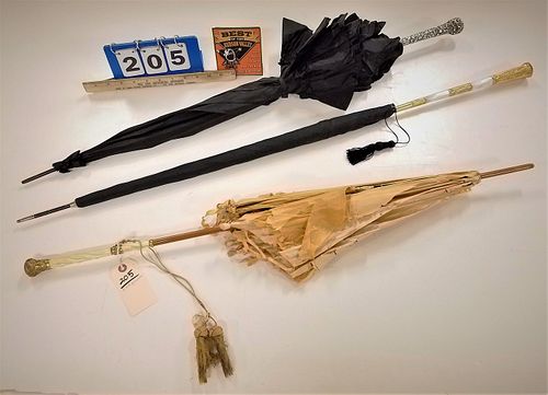 LOT 3 VICT PARASOLS W/ GOLD FILLED, MOP AND STERL HANDLES