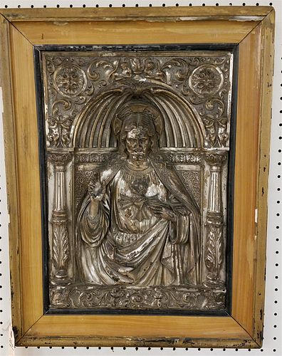 VICT FRAMED SILVERED COPPER HIGH RELIEF PLAQUE 20" X 14"