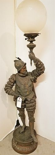 VICT. WHITE METAL STATUE OF A KNIGHT 53 1/2" H X 11" DIAM BASE