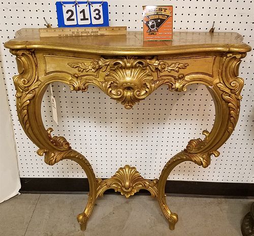 GILTWOOD CONSOLE TABLE 35" H X 34" W X 14 1/2" D
