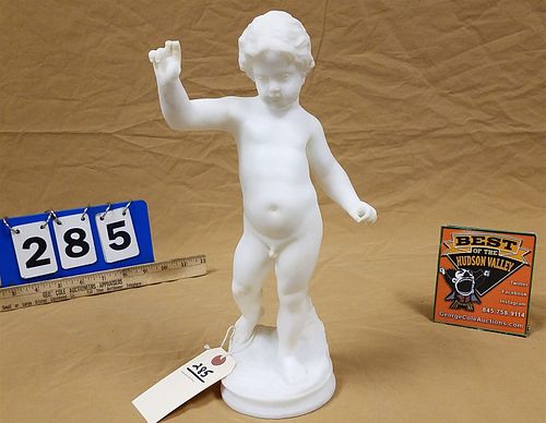 19TH C MARBLE STATUE OF A BOY 2 FINGERS AND THUMB MISSING 13 1/4"