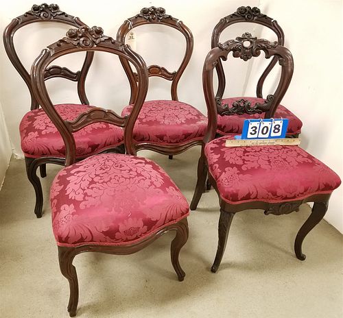 SET 4 VICT. WALNUT SIDE CHAIRS +1 OTHER
