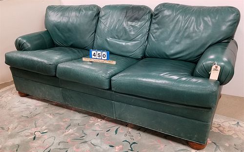 ETHAN ALLEN TEAL LEATHER SOFA BED