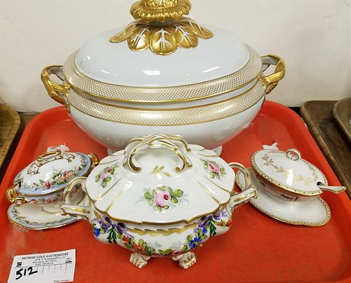 TRAY PORTUGUESE COVERED TUREEN 9"H X 12 "W X 8"D W/ 3 SM COVERED SAUCES- 1 GINORI PARIS