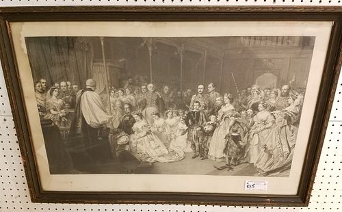 19TH C FRAMED STEEL ENGR 1885 MARRIAGE OF ONE OF QUEEN VICTORIA DAUGHTERS PENCIL SGND AUG BLANCHARD 21 1/2" X 34"