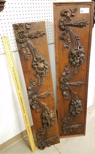 LOT 2 CARVED MAHOG PANELS 12 1/2" X 56" AND 9 3/4" X 51 1/2