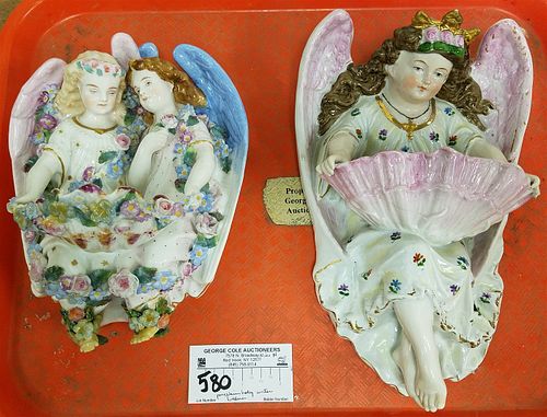 TRAY 2 PORCELAIN FIGURAL HOLY WATER HOLDERS