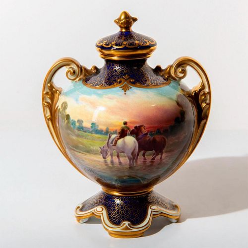 Royal Doulton Joseph Hancock Lidded Vase, Horses
