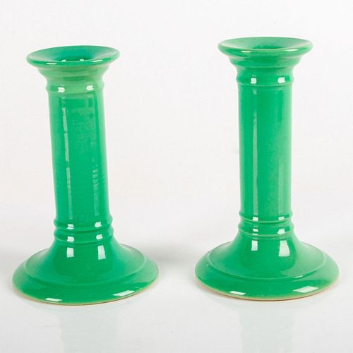 Antique Pair of Royal Doulton Forrest Green Candlesticks
