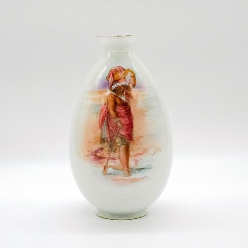 Rare Royal Doulton Vase, Woman on Beach with Oar