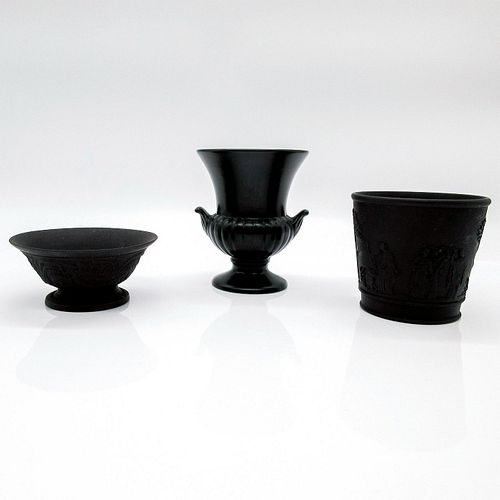 3pc Small Wedgwood Black Basalt Vases