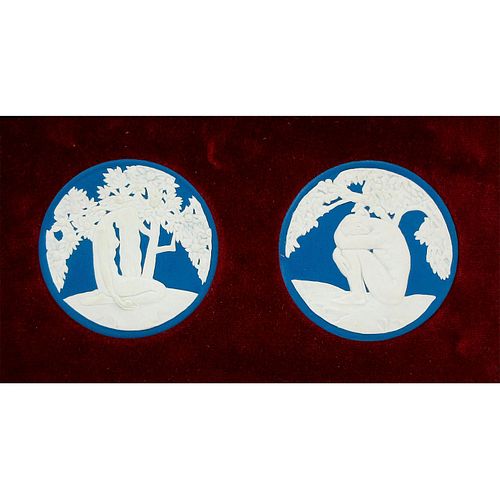 Wedgwood Blue Jasperware, Adam and Eve Medallion Plaques