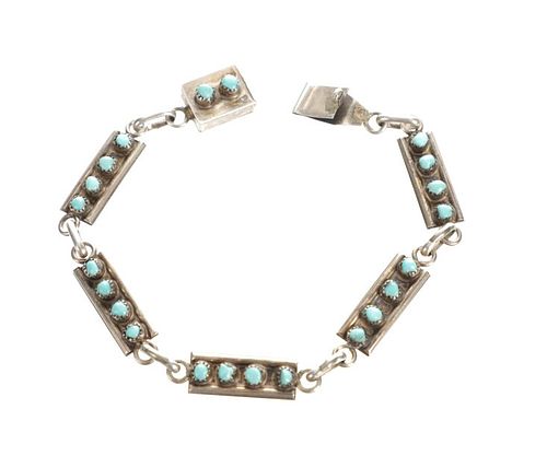 Navajo Sterling Silver & Turquoise Linked Bracelet