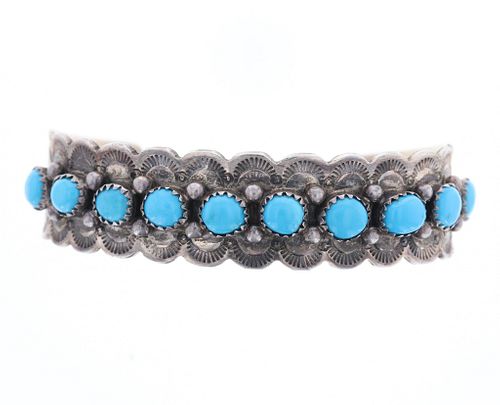 Navajo H. Davis Sterling Silver Turquoise Bracelet