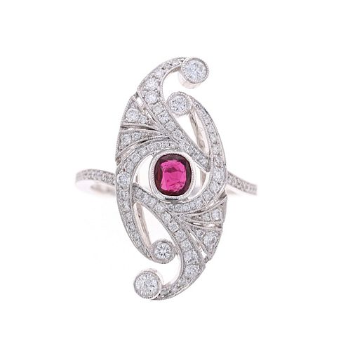 Stunning Ruby & VS Diamond 18k White Gold Ring