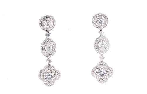 Elegant Halo Diamond & 18k Gold Dangle Earrings
