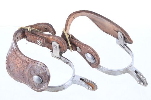 P. M. Kelly SS Hand-tooled Leather Strap Spurs