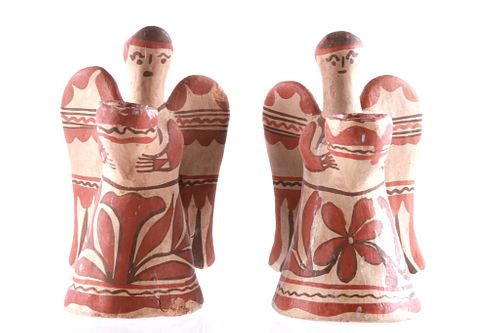 C. 1966 Mexican Oaxa Polychrome Candle Holders