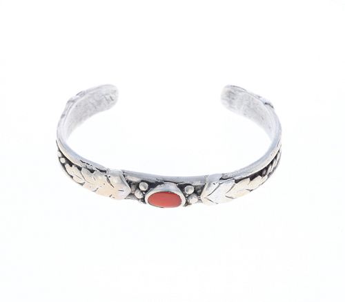 Navajo Sterling Silver & Red Branch Coral Bracelet