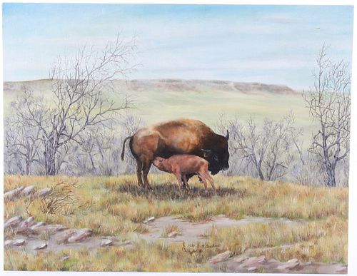 Original R. J. Bosshardt Buffalo & Calf Painting