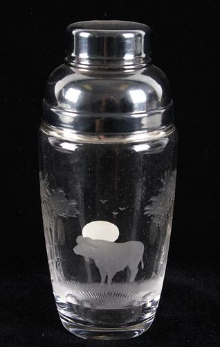 Rare Queen Lace Crystal Etched Cocktail Shaker