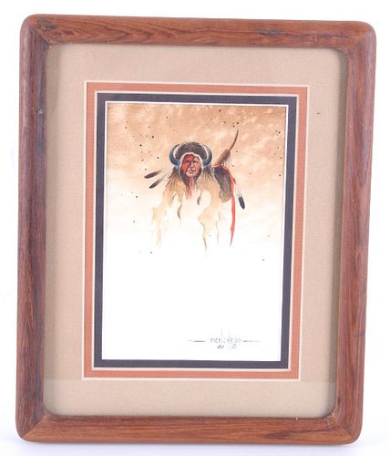 Art Menchego Watercolor Buffalo Headdress Warrior