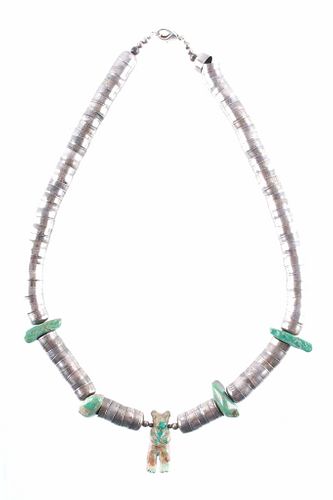 Navajo Silver Discoidal Bell Turquoise Necklace
