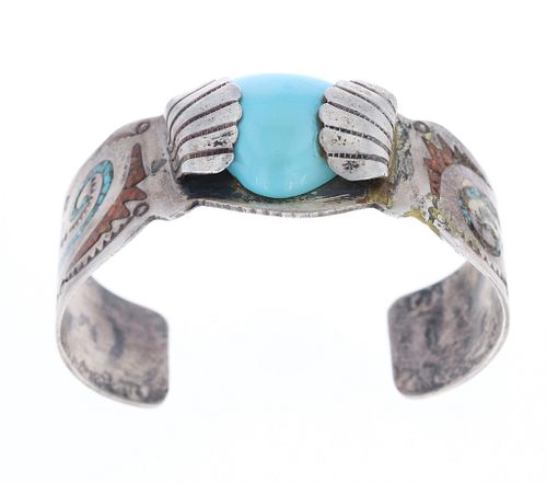 Navajo Handmade Silver & Chipped Inlay Bracelet