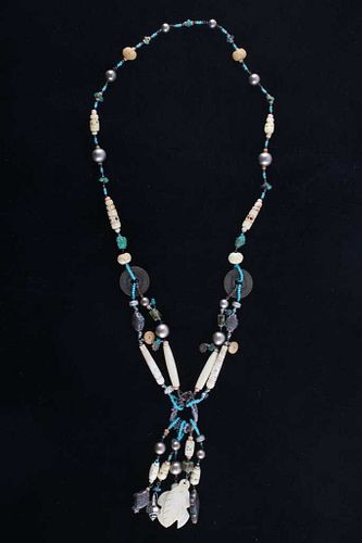 Navajo Pipe Bone & Turquoise Beaded Necklace