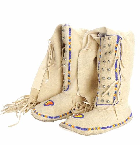 Southern Plains Beaded High Top Hide Moccasins