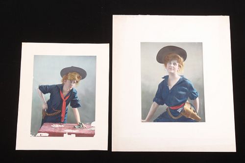 C.1903 Hand Colored Cowgirl Photos By W.H. Jackson