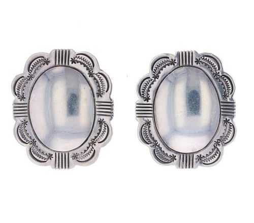 Navajo Sterling Silver Scalloped Concho Earrings