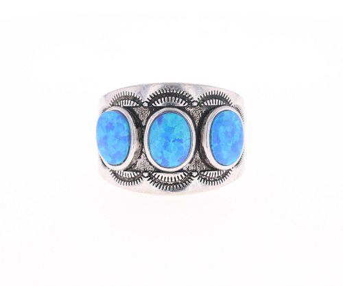 Navajo Blue Opal & Sterling Silver Ring